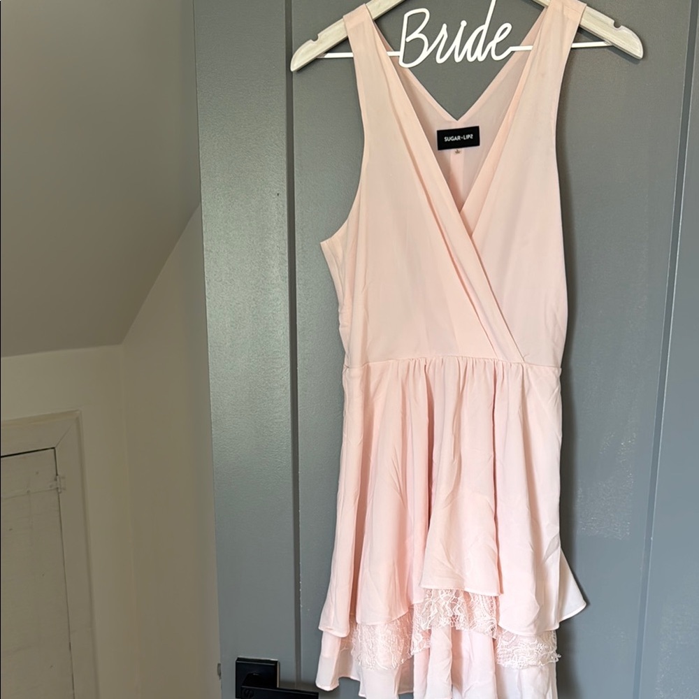 Pink Sleeveless Dress with Lace Trim